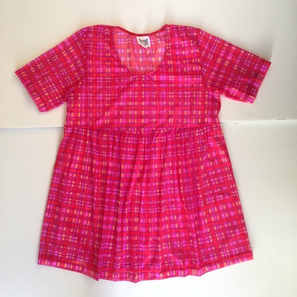 Pink Plaid Mesh Maternity Cover up by Prego Maternity short sleeves Small NWT - Picture 1 of 1